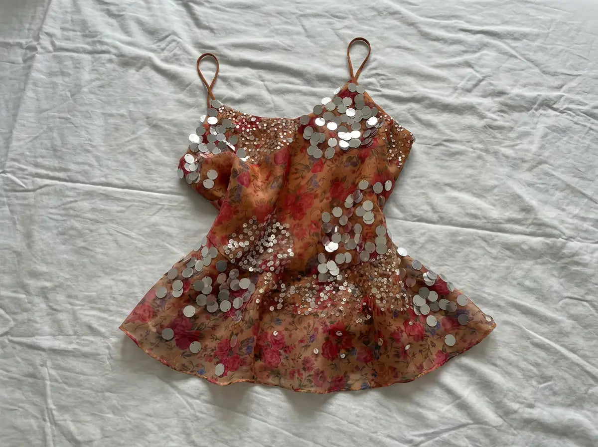 Vintage Floral Sequin Top